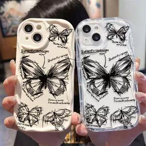 Ốp lưng tương thích cho iPhone 17 Air 16 15 14 13 12 11 Pro X XR XS Max SE 2020 6 7 8 Plus Kem gợn sóng viền cong hình bướm NYK269