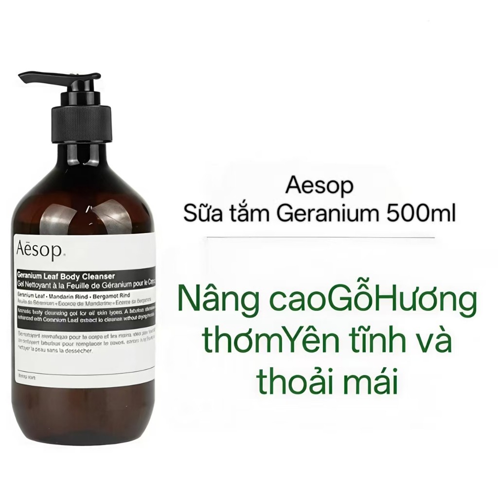 Sữa tắm Aesop chính hãng, Geranium Live, 500 ml. 4 mùi hương, 100% hương thảo dược chính hãng từ Úc dùng để làm sạch.