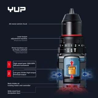 Máy Khoan Pin Động Lực YUPAI YP20 DR13B Pin 20V Đầu Kẹp 13MM 3 Chức Năng- Khoan, Bắt Vít, Đảo Chiều, Chính Hãng
