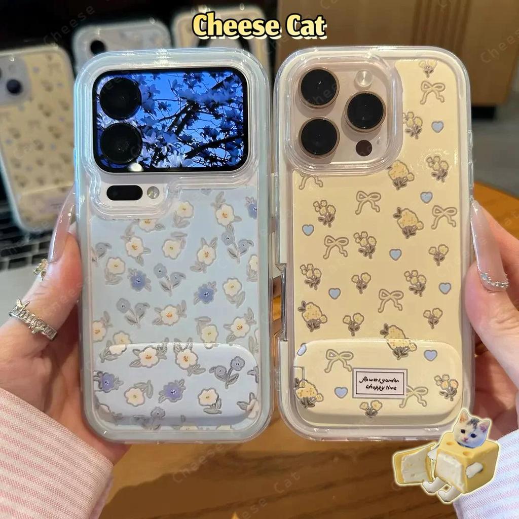 Ốp điện thoại đứng gương hoa màu vàng xanh cho iPhone 15 14 13 12 11 16 17 Pro Max Xs Max XR