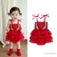 Bé Gái Dưa Hấu Áo Liền Quần Không Tay Dây Buộc Mềm Tulle Chắp Vá Quần Áo Mùa Hè