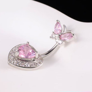 1PC 14G Hồng Kim Cương Bướm & Trái Tim Thép Không Gỉ 10 Mm Rốn Nhẫn Nữ