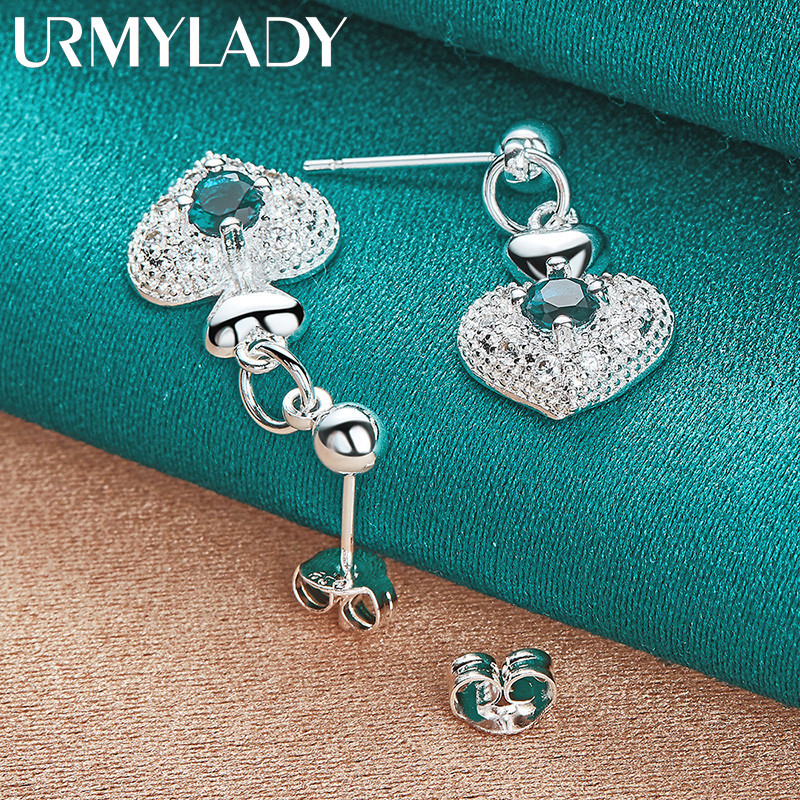 URMYLADY Bạc 925 Trái Tim Zircon Bông Tai Dành Cho Nữ Tiệc Cưới Thời Trang Quyến Rũ Trang Sức