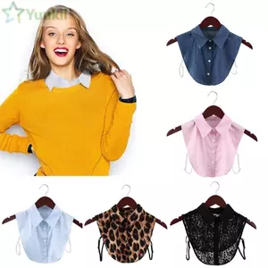 YUUKII Áo Sơ Mi Giả Cổ Nam Nữ Thời Trang Cổ Điển Ren Đen / Trắng Da Báo Hạt Ve Áo Cotton