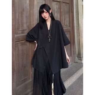 Áo sơ mi nam GKSSS tay ngắn phong cách Trung Quốc Áo choàng Đạo giáo Yamamoto Yohji trung tính chất lượng cao