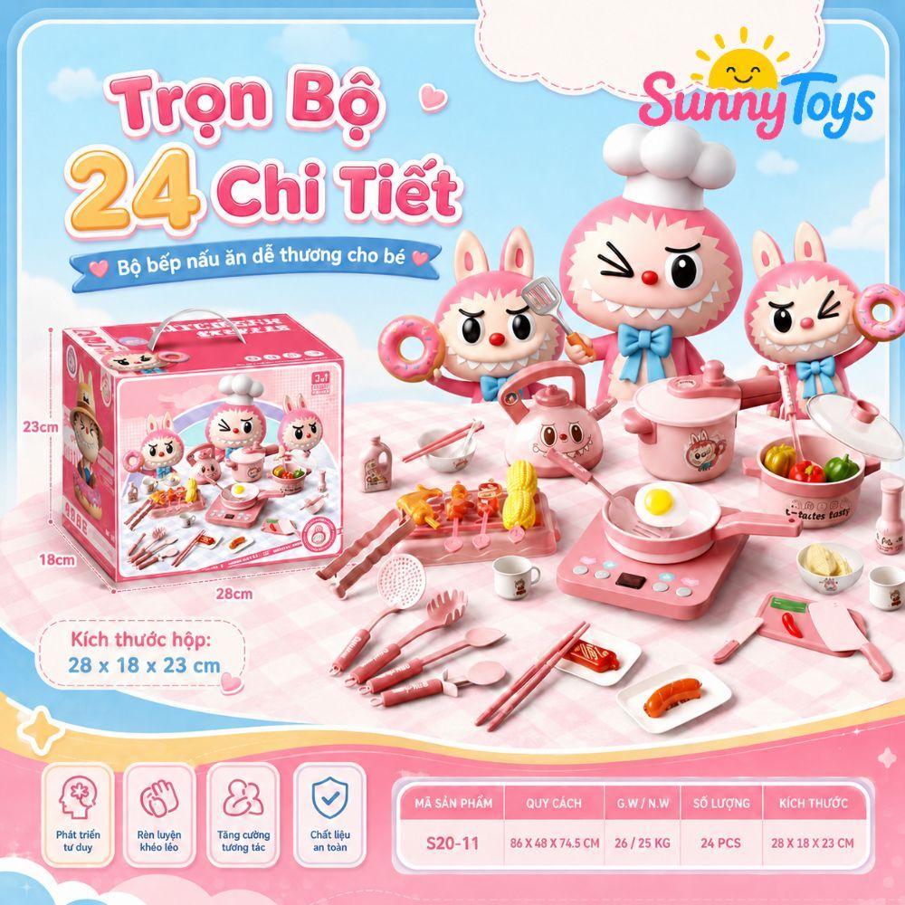 Bếp Mini SunnyToys Hình Gấu Labubu - Đồ Chơi Nấu Ăn Có Âm Thanh Cho Bé Siêu Dễ Thương