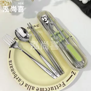Hongshangxi Thìa Inox Đũa Nĩa Bộ Đồ Ăn Bộ Ba Mảnh Nhân Viên Văn Phòng Sinh Viên Hộp Bộ Đồ Ăn Di Động 6.8
