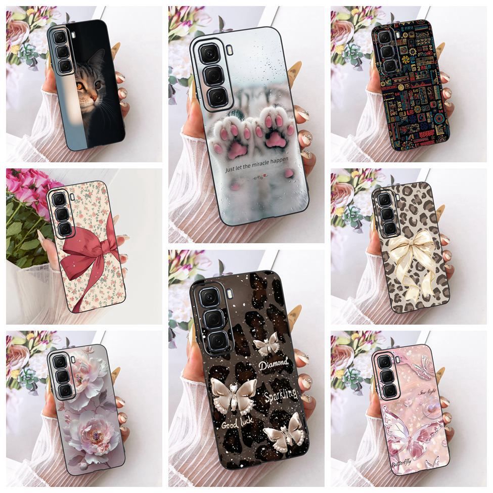Dành Cho Infinix Hot50 4G X6882 X6882B Vỏ Cho Infinix Hot 50 4G Ốp Lưng Silicon Mèo Dễ Thương Hoa Sang Trọng Sơn Thoáng Mát Mềm Funda