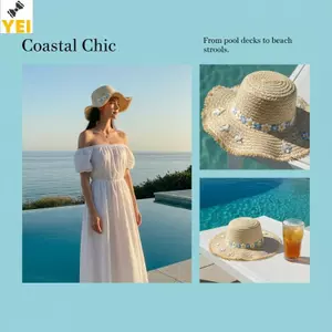 < YEI > Mũ đi biển vành cuộn Raffia dành cho nữ Mũ rơm ren mùa hè Bảo vệ tia cực tím Nhẹ Du lịch cần thiết cho kỳ nghỉ mới