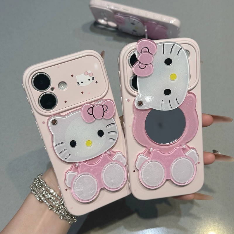 Ốp lưng gương trang điểm chấm bi Hello Kitty dễ thương iPhone Full Lens iP - 11/12/13/14/15/16/17/Plus/Air/Pro/Max