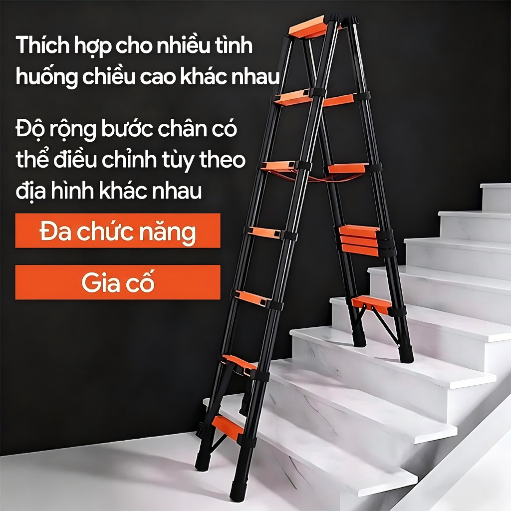 Thang chữ A gấp gọn thang đi bộ thép carbon đa năng chịu tải 400kg chống trượt an toàn dễ dàng chở bằng xe máy