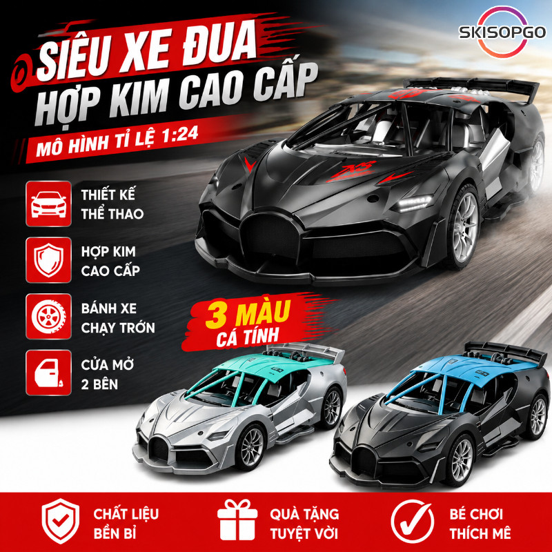 【SKISOPGO】Đồ Chơi Siêu Xe Ô TÔ BUGATTI Điều Khiển Từ Xa RC 2.4G,Dùng Pin Sạc,Chịu Va Đập,Quà Tặng Cho Trẻ Em