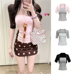Milyfashion Giả Hai Mảnh Màu Sắc Tương Phản Giữa Tay T Mùa Hè Slim-Fit Tay Ngắn Phong Cách Mới DJ