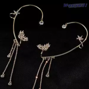 WANYEDI Bông Tai Vòng Đeo Tai, Tua Rua Dài Dây Xích Kẹp Trên Bông Tai, Thời Trang Sang Trọng Hình Kim Cương Giả Kẹp Trên Tai Móc Bông Tai Quà Tặng