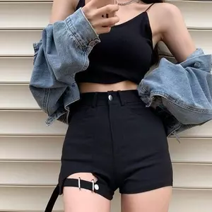 Quần short Hot Girl màu đen co giãn thường ngày eo cao ôm hơn Quần hông