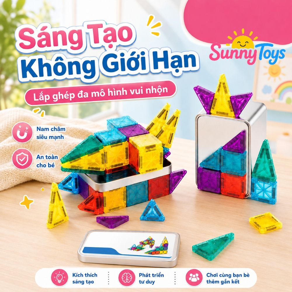 Bộ Nam Châm Lắp Ghép Trong Suốt SunnyToys - Miếng Ghép Sáng Tạo Cho Bé Xếp Hình