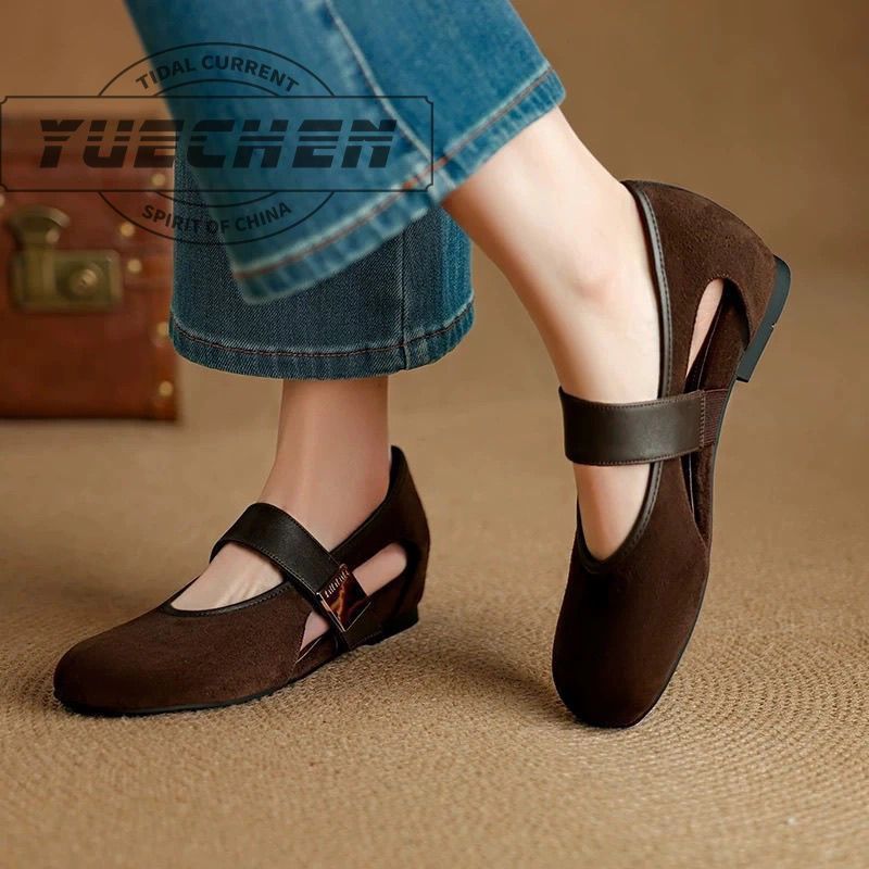 Giày mary jane Kiểu Hàn Tối giản Đế êm Thoáng khí Mũi tròn Đế nâng cao 2cm Không mỏi chân Giày ba lê