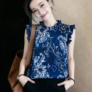 Áo sơ mi không tay cổ ren hoa dành cho nữ, áo sơ mi búp bê phong cách mới mùa hè, áo vest, áo ngắn dành cho nữ