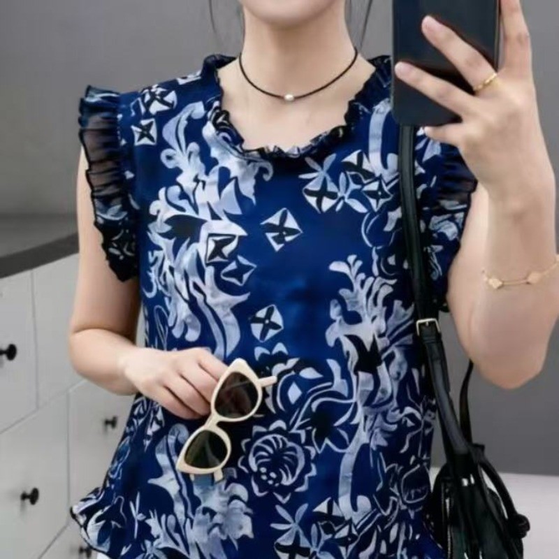 Áo sơ mi không tay cổ ren hoa dành cho nữ, áo sơ mi búp bê phong cách mới mùa hè, áo vest, áo ngắn dành cho nữ