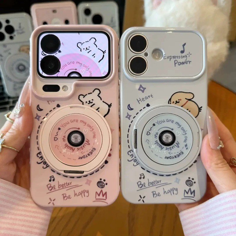 Ốp lưng iPhone cặp đôi CD record line cún con có mặt đứng xoay 360° love iP - 11/12/13/14/15/16/17/Plus/Air/Pro/Max
