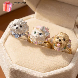 Nhẫn Mèo GAVESTO, Nhẫn Cho Chó Mini Tinh Tế, Dễ Thương Có Thể Điều Chỉnh Mờ Chải Động Vật Ngọt Ngào Trang Sức Bạn Gái