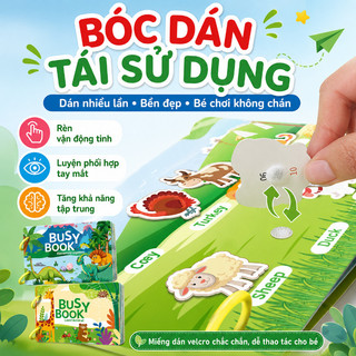 Busy book bóc dán – Tái sử dụng nhiều lần – 4 chủ đề: alphabet, số đếm, trang trại,đại dương – Rèn luyện tư duy&quan sát