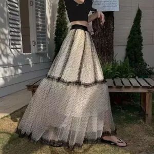 Ren Đổ Xô Chấm Bi Gạc Bánh Phồng Váy Chấm Bi Váy Mùa Hè Cảm Giác Cao Cấp