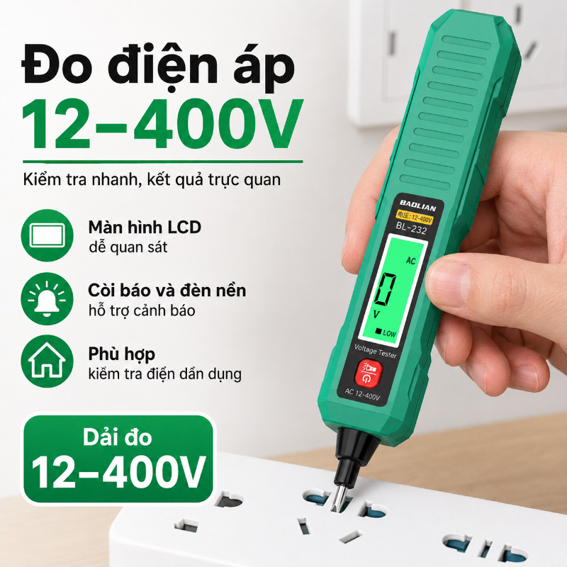Bút Thử Điện Cảm Ứng Thông Minh – Đo Điện Áp 12-400V, Màn Hình LCD Lớn Hiển Thị Số, Cảnh Báo Âm Thanh & Ánh Sáng
