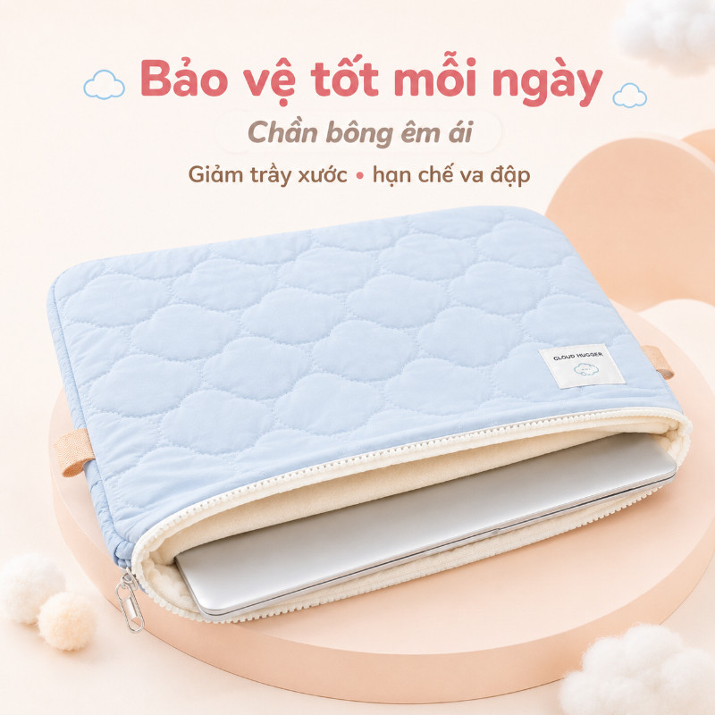 Túi Đựng Laptop Họa Tiết Đám Mây Màu Pastel,Lót Nhung Dày,Chống Sốc,13-14/15 Inch
