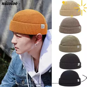 Bò dệt kim NICOLOO, Mũ len dệt kim không vành chống lạnh, Áo tròn thời trang màu trơn ngư dân Skullcap Thu đông