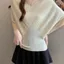 Cao Cấp Cổ Chữ V Tay Búp Bê Băng Lụa Dệt Kim Áo Thun Nữ Mùa Hè Plus Kích Thước Béo mm Tính Khí Pháp Mỏng Hơn Nhìn Màu Trơn Top