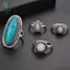 8 Cái / bộ Nhẫn Bạc Ngọc lam Nữ Bohemian Nhẫn Opal Quà Cưới