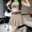 Hàng sẵn có Váy màu xám lưng cao dành cho nữ Retro Phong cách Preppy Váy xếp ly chữ A phù hợp Váy ngắn