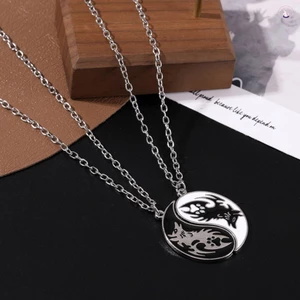 Vòng cổ đầu sói Thái Cực cổ điển với quà tặng thiết kế màu trắng đen dành cho học sinh