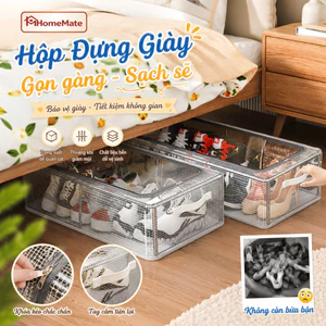 Hộp Đựng Giày HomeMate Gấp Gọn Trong Suốt Có Khóa Kéo, Tủ Đựng Giày Vải PVC Khung Thép Chống Ẩm Mốc