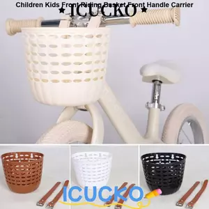Giỏ Xe Đạp Trẻ Em ICUCKO, Dây Đeo Có Thể Điều Chỉnh Retro Giỏ Đi Trước, Nhựa Bền 7 Kiểu Tay Cầm Phía Trước Cho Trẻ Em Bé Gái Đi Xe Đạp Ngoài Trời Tập Đi