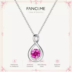 FANCIME "Infinite Embrace" Tháng Mười Birthstone Hồng Tourmaline Vô Cực Biểu Tượng Mặt Vòng cổ Bạc Sterling - Bạc
