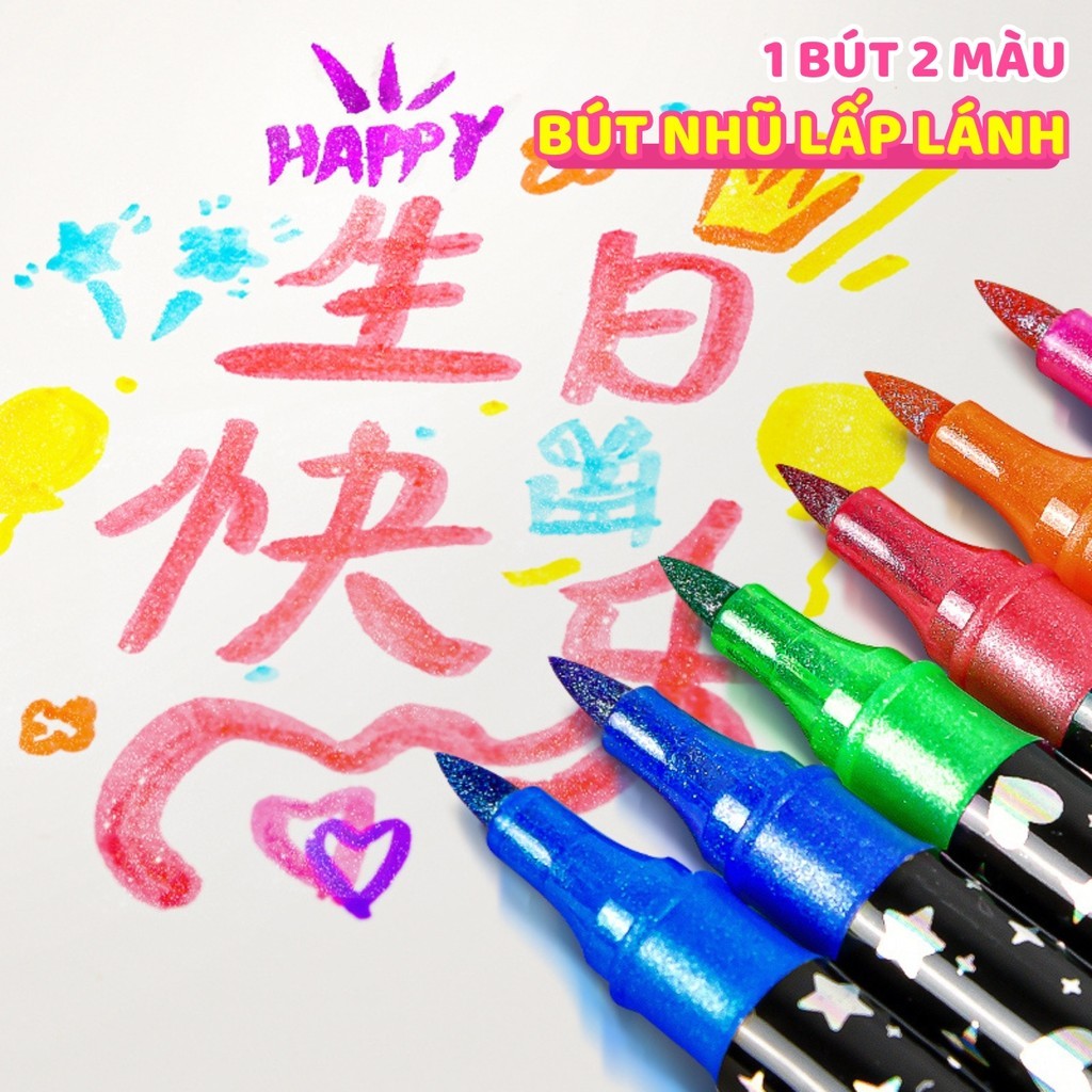 Bút dạ màu acrylic marker 24/48/72/96 màu ngòi nhọn 2 đầu tươi sáng  bộ cọ vẽ màu nước tranh DIY