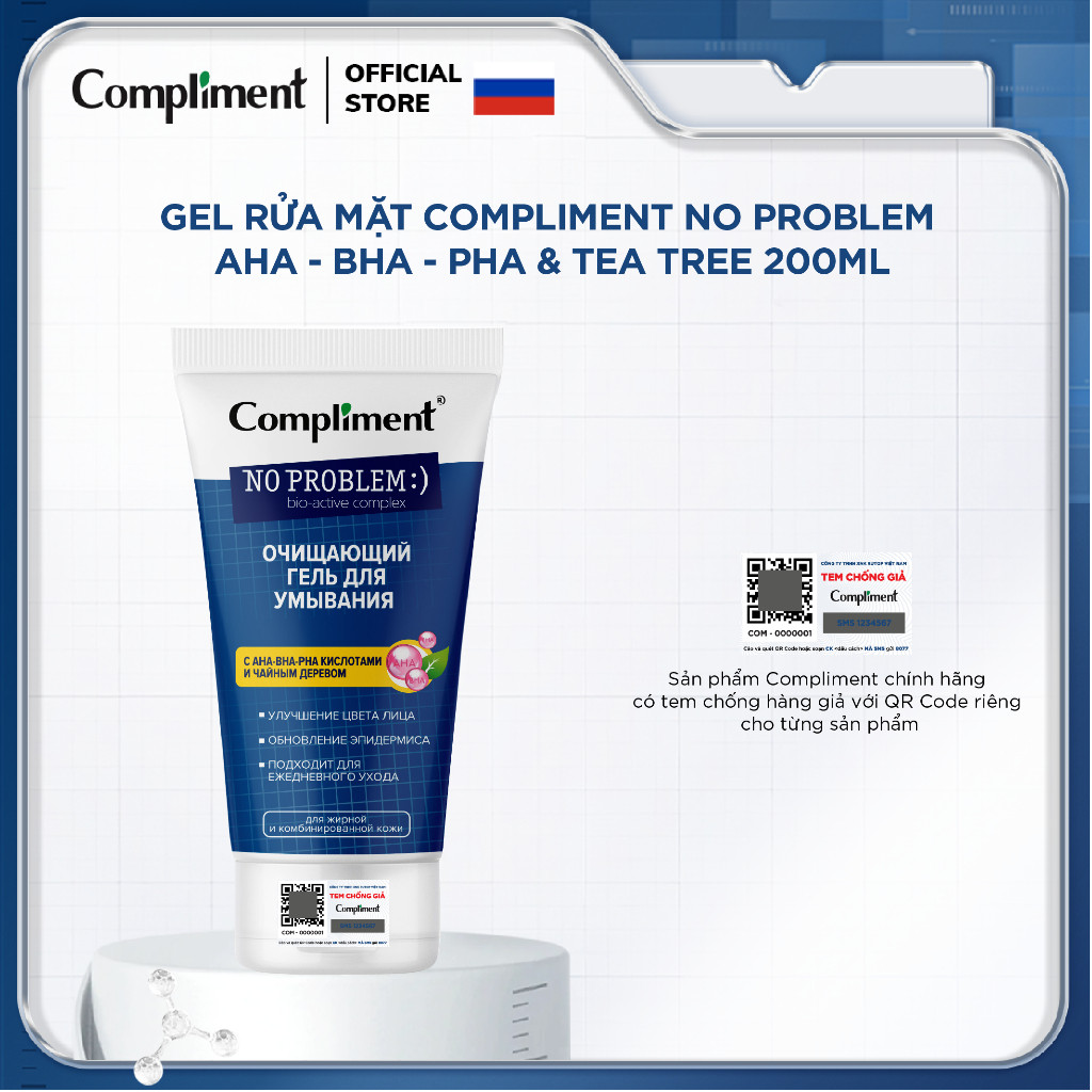 Gel rửa mặt BHA Compliment No Problem làm sạch sâu, giảm viêm & mụn - 200ml