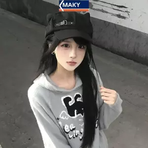 MAKY Tai Mèo Nữ Bông Tai Kẹp Gothic Gothic Gothic Gothic Gothic Beret Y2K Bé Gái Steampunk Punk Dây Kéo Handmade Mũ Chống Nắng VN