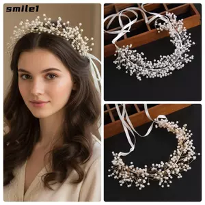SMILE Cô Dâu Vine Headband, Trang Sức Có Ruy Băng Ngọc Trai Tóc Vine, Mũ Thời Trang Cưới Băng Đô Cưới Cưới
