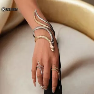 KUZHEN 2 Chiếc Punk Hình Rắn Vòng Tay Nhẫn Bộ Trang Sức Xoắn Ốc Rắn Mở Vòng Tay Ngón Tay Nữ Nam Tay Trang Sức HOT