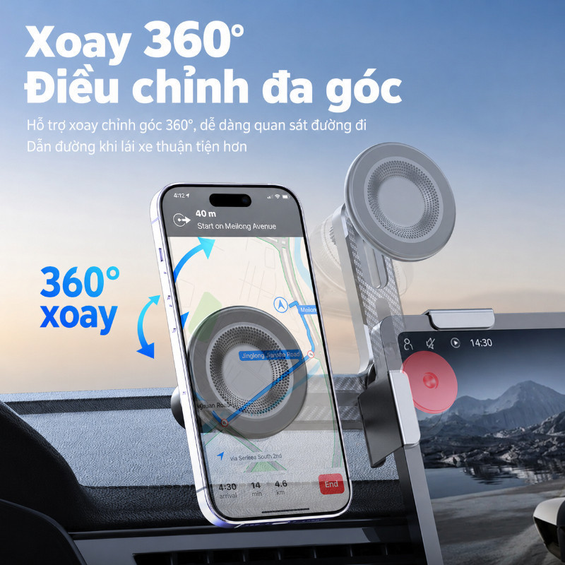 Giá Đỡ Điện Thoại Ô Tô Từ Tính – Hợp Kim Nhôm Chống Rung, Xoay 360°, Gắn Màn Hình Trung Tâm