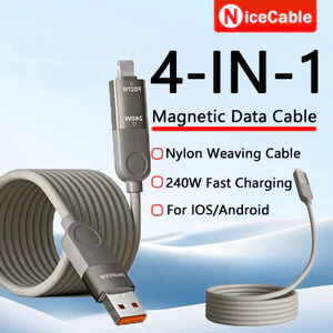 Cáp dữ liệu từ tính 4 trong 1 USB / Type C sang Type C / IOS PD240W Cáp dữ liệu dệt Nylon siêu nhanh Cáp dữ liệu từ tính có thể đảo ngược cho iOS / Android
