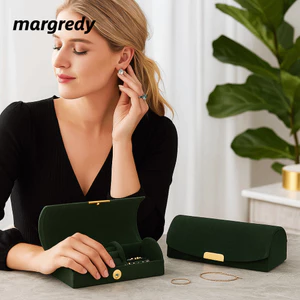 Hộp đựng trang sức MARGREDY, Trang sức du lịch di động thanh lịch, Mặt vòm da lộn bề mặt Trang sức lưu trữ Quà tặng