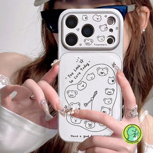 Ốp Gấu Dễ Thương Cho iPhone 17 Pro Max Air 16E 16 15 14 Plus 13 12 11 Pro Max XR XS Max X 8 7 Plus SE3 SE2 2022 Vỏ Da PU Gấu Dễ Thương Hoạt Hình Chó Con Vỏ Điện Thoại Mềm