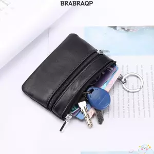 Ví đựng tiền xu BRABRAA, Túi đeo tay cầm tay có dây kéo, Gói thẻ da PU thời trang dành cho nam giới