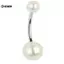 KUZHEN 4 14G Bụng Nút Nhẫn Ngọc Trai Pha Lê Hai Quả Bóng Rốn Xuyên Cơ Thể Trang Sức HOT