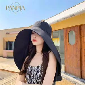 PNPIA- Mũ Mùa Hè Cho Nữ Bé Gái Ngoài Trời Chống Tia UV Chống Ne Tấm Che Nắng Câu Cá Đi Bộ Đường Dài Vành Rộng Khăn Choàng Đuôi Ngựa Mũ