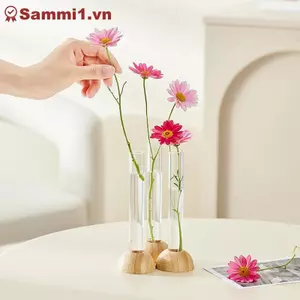 Bình thủy tinh pha lê phong cách Bắc Âu ZK có chân đế bằng gỗ, trang trí bàn thủy canh VN
